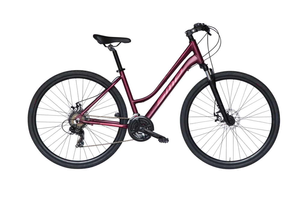 Sempion Season Cross 28″ Donna bordeaux, forcella ammortizzata e freni a disco